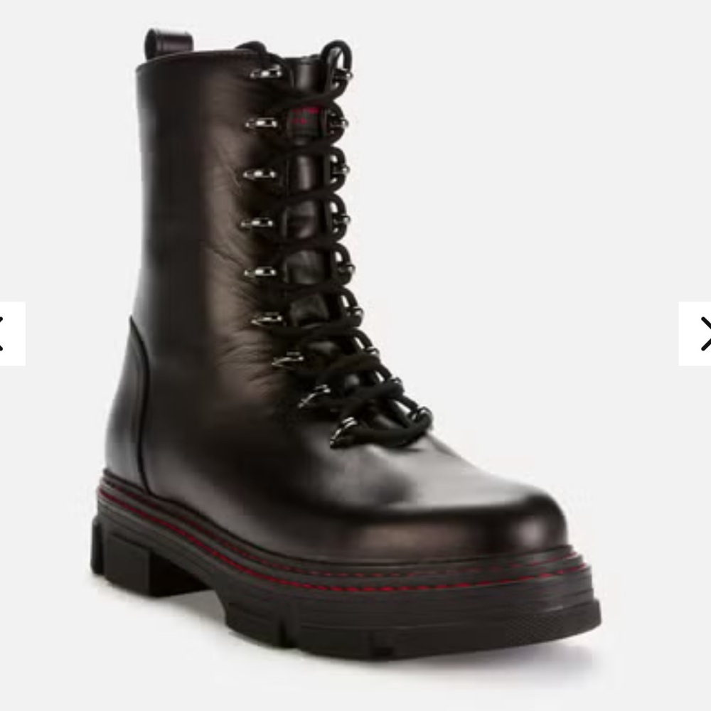 Kurt Kieger Black Leather Combat Boot with Red Stitching - Women
